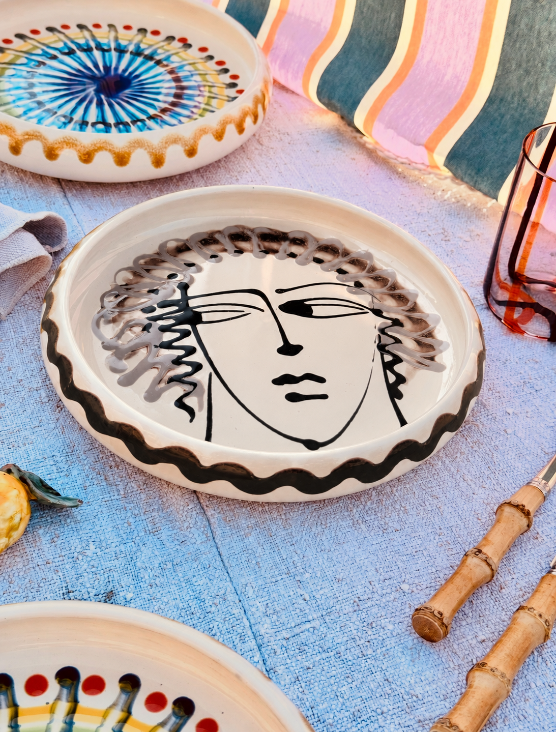 Italian Ceramic Pasta Plate 25cm | Handmade Picasso Design - ONE OF A KIND