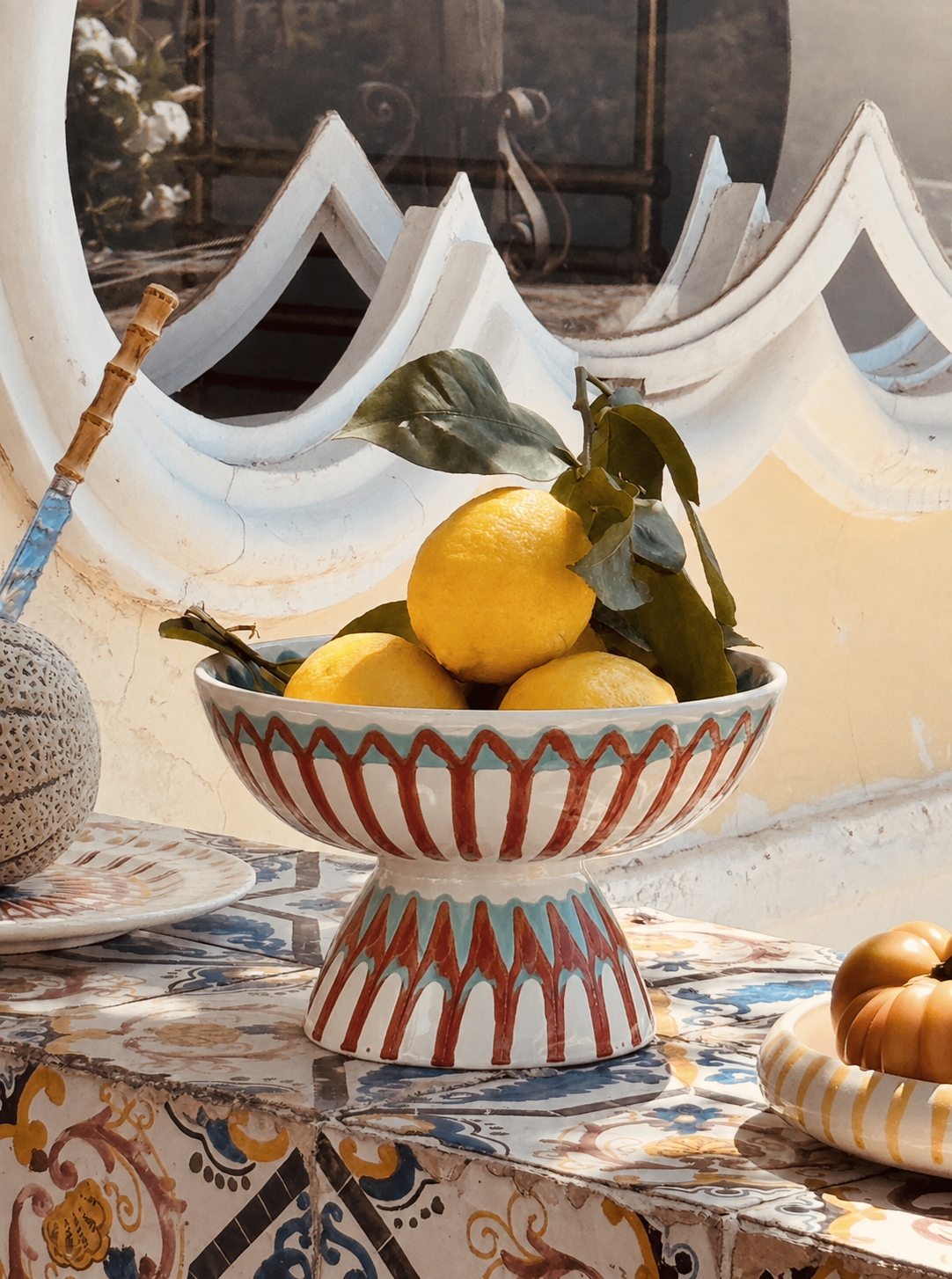 Riviera Footed HIgh Bowl 26 cm | Handmade Italian Ceramic Unique Piece