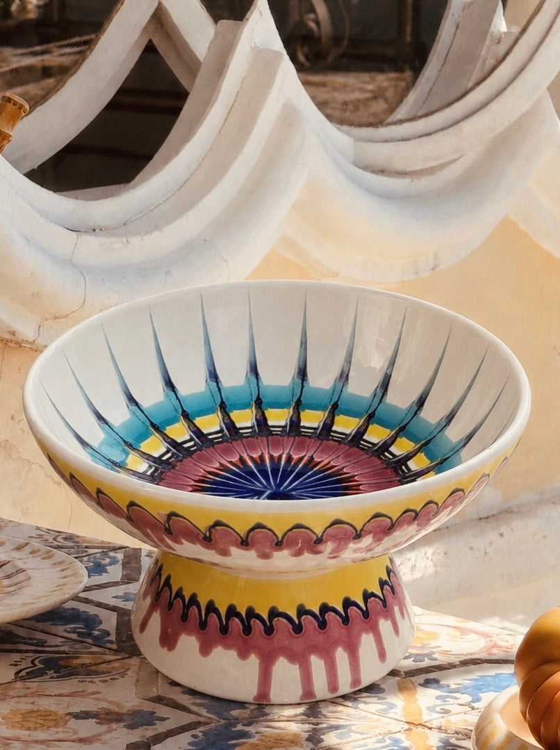 Riviera Footed HIgh Bowl 26 cm | Handmade Italian Ceramic Unique Piece