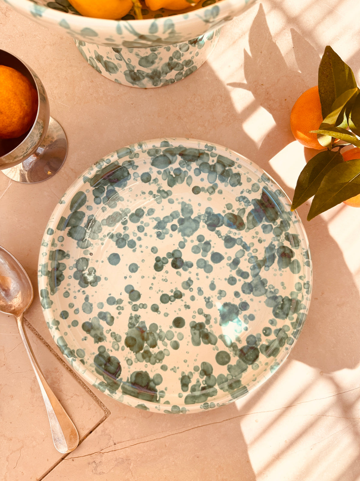 Italian Ceramic Pasta Plate 25cm | Handmade Schizzato Design "Verde“
