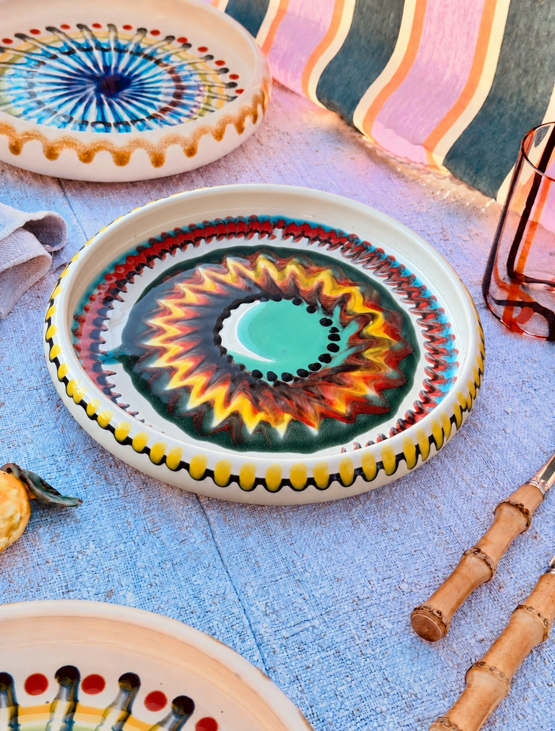 Italian Ceramic Pasta Plate 25cm | Handmade Psychodelic Design - ONE OF A KIND