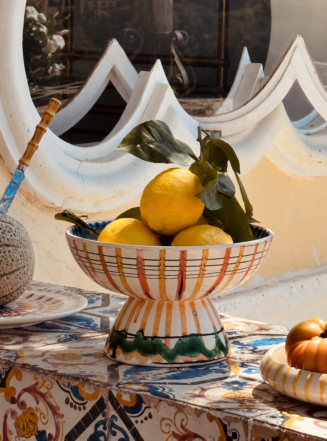 Riviera Footed HIgh Bowl 26 cm | Handmade Italian Ceramic Unique Piece