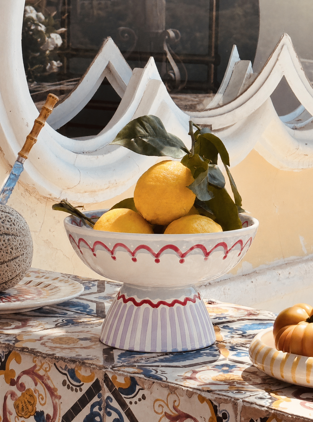 Riviera Footed HIgh Bowl 26 cm | Handmade Italian Ceramic Unique Piece