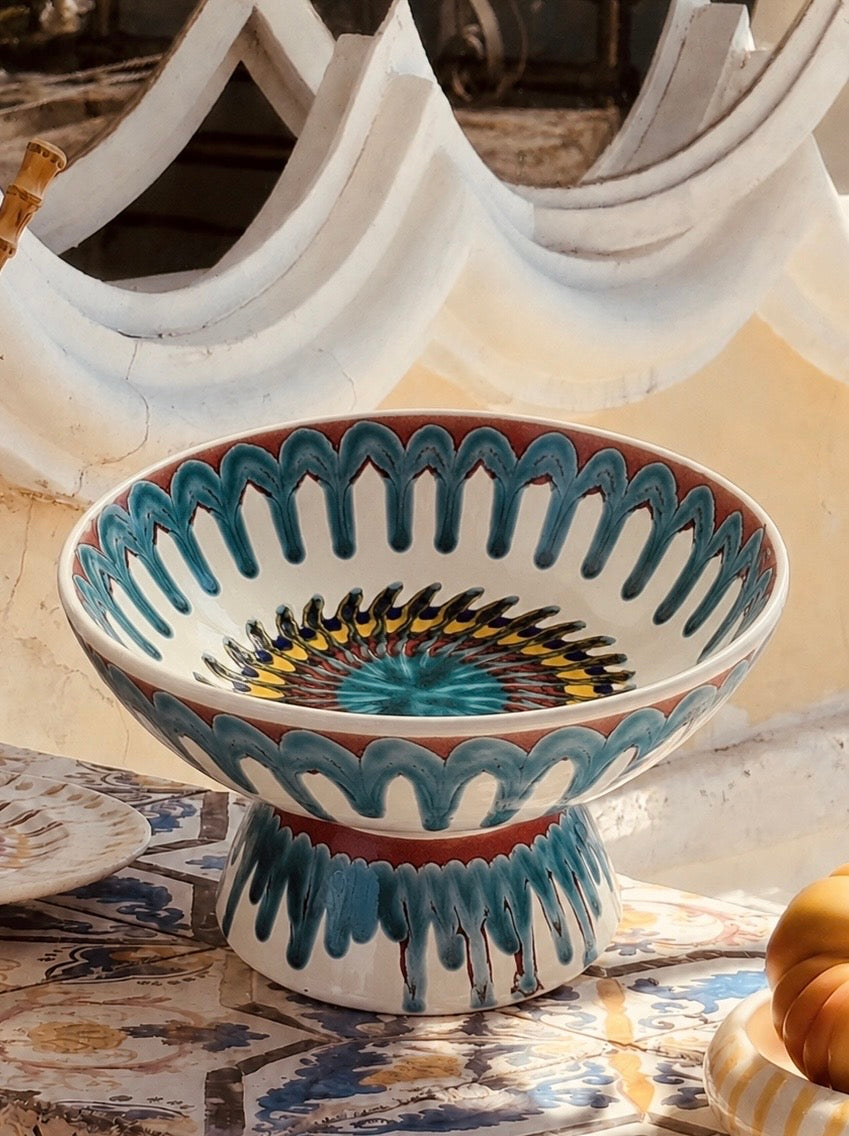 Riviera Footed HIgh Bowl 26 cm | Handmade Italian Ceramic Unique Piece