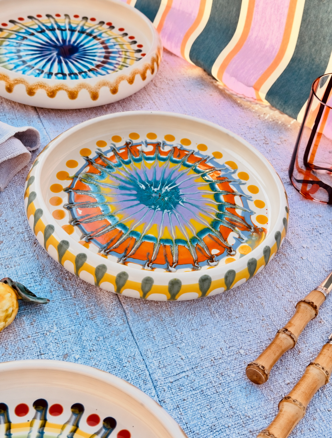 Italian Ceramic Pasta Plate 25cm | Handmade Psychodelic Design - ONE OF A KIND
