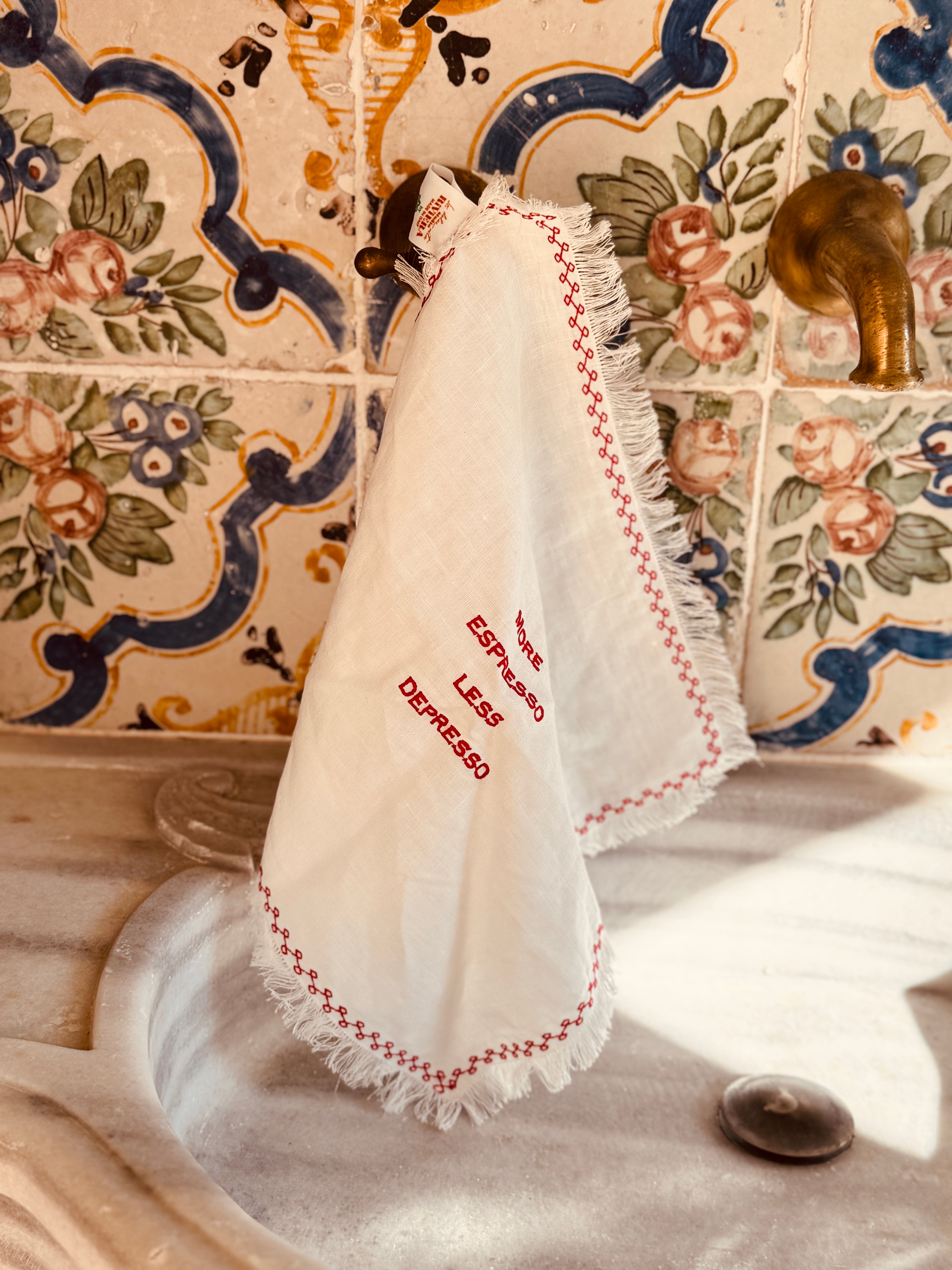 Light Linen Napkin "More Esspresso less Depresso"