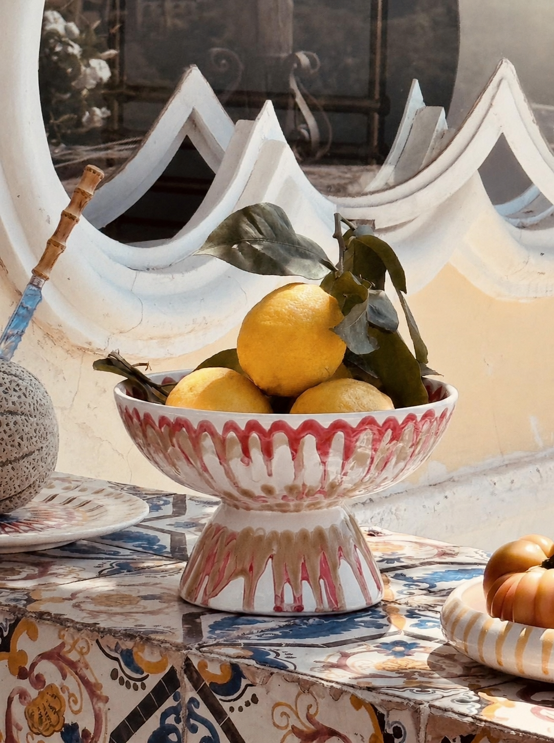 Riviera Footed HIgh Bowl 26 cm | Handmade Italian Ceramic Unique Piece