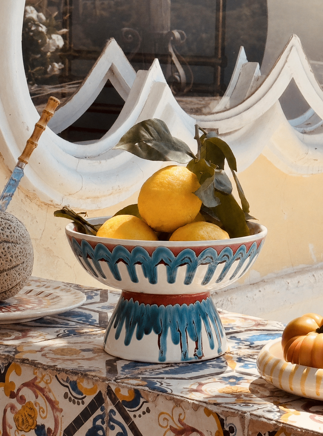 Riviera Footed HIgh Bowl 26 cm | Handmade Italian Ceramic Unique Piece