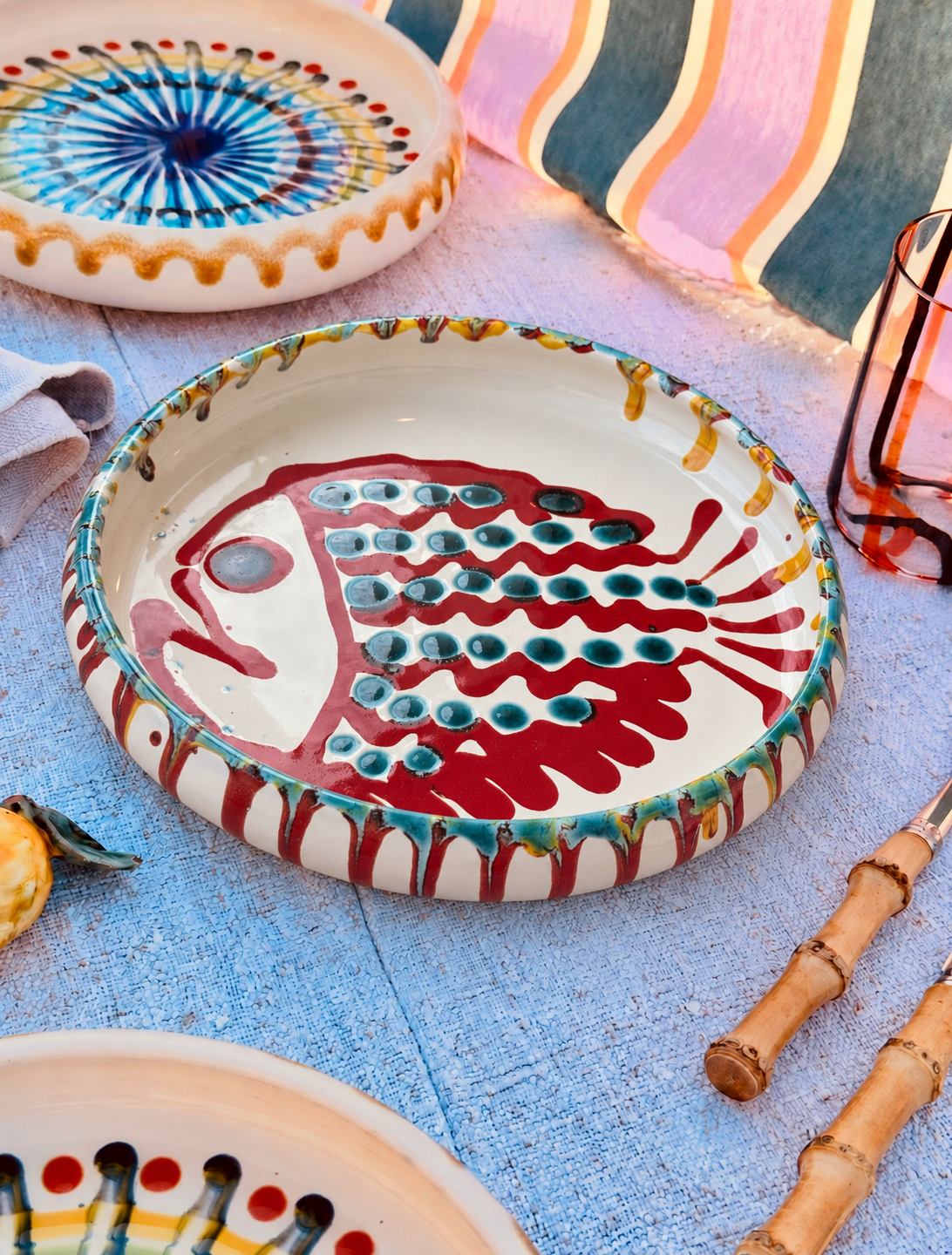 Unique Italian Pasta Plate 25cm "Crazy Fish" – Handmade in Puglia