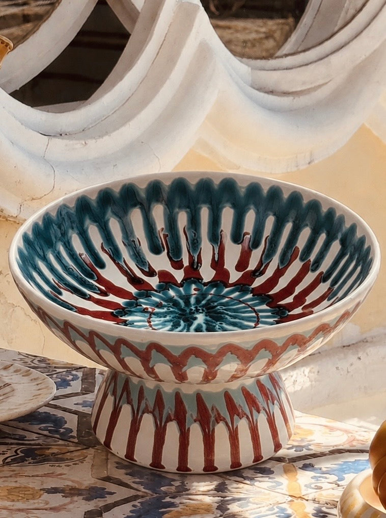 Riviera Footed HIgh Bowl 26 cm | Handmade Italian Ceramic Unique Piece