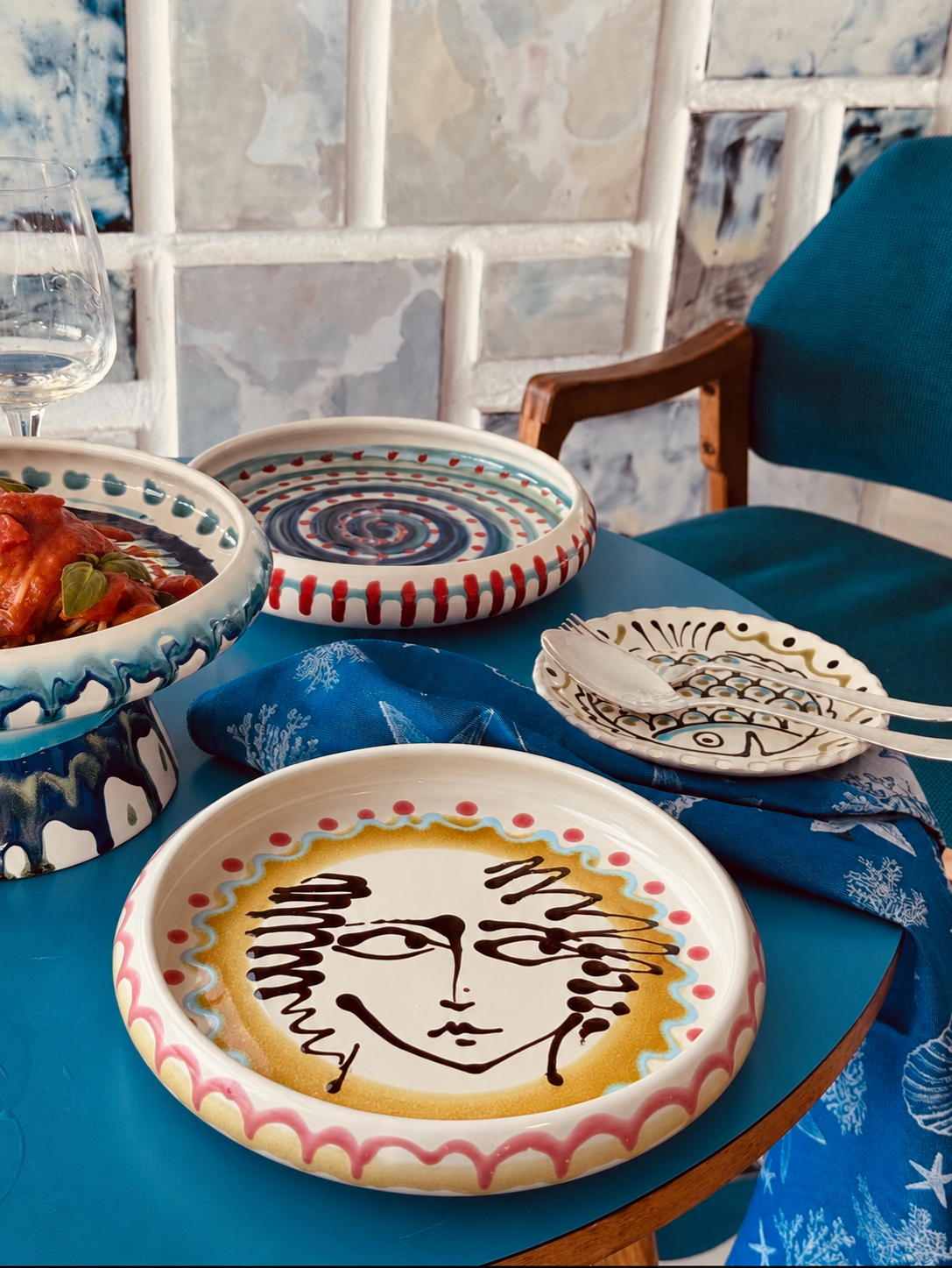 Italian Ceramic Pasta Plate 25cm | Handmade Psychodelic Design "Picasso Due"