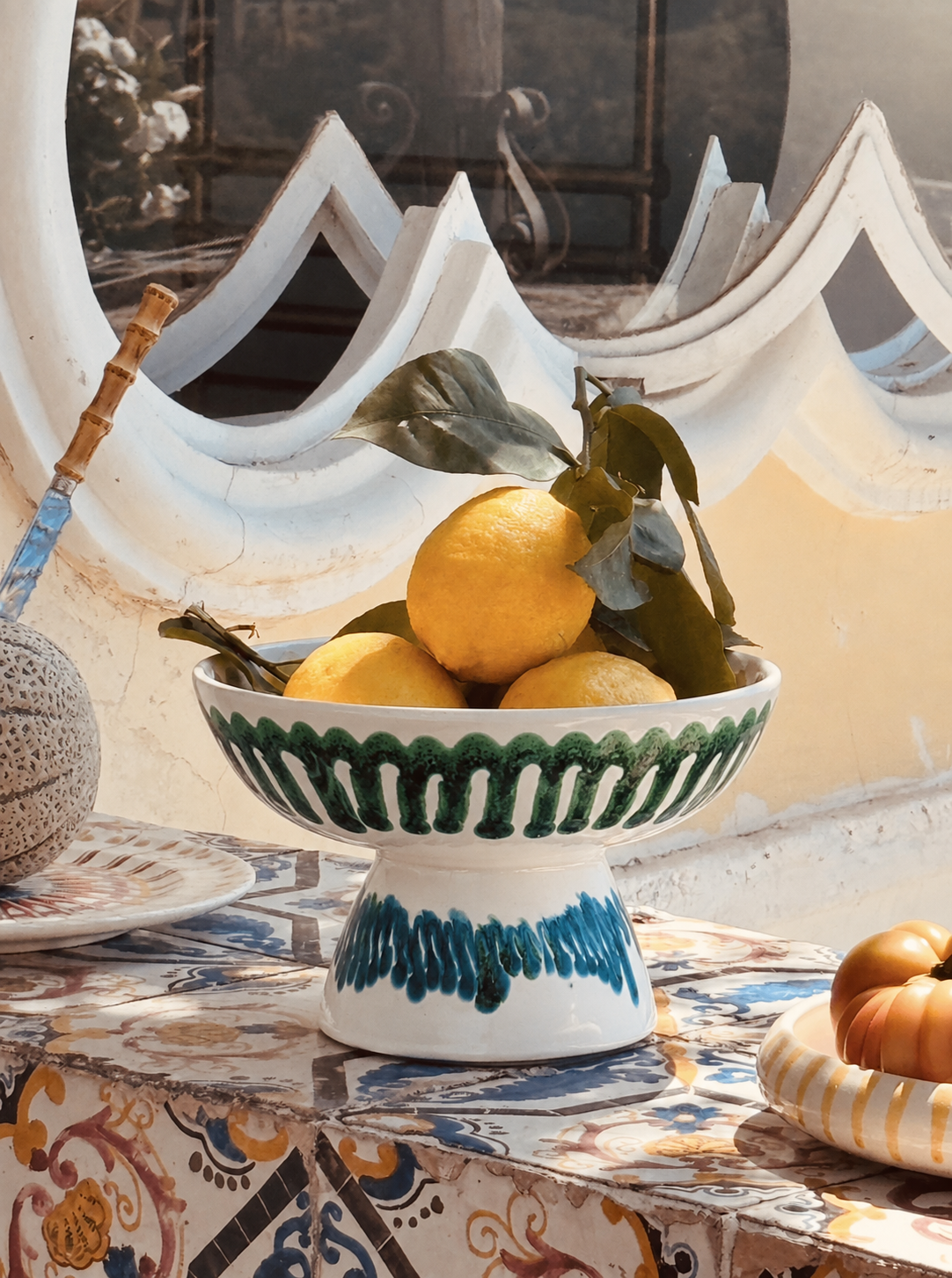 Riviera Footed HIgh Bowl 26 cm | Handmade Italian Ceramic Unique Piece