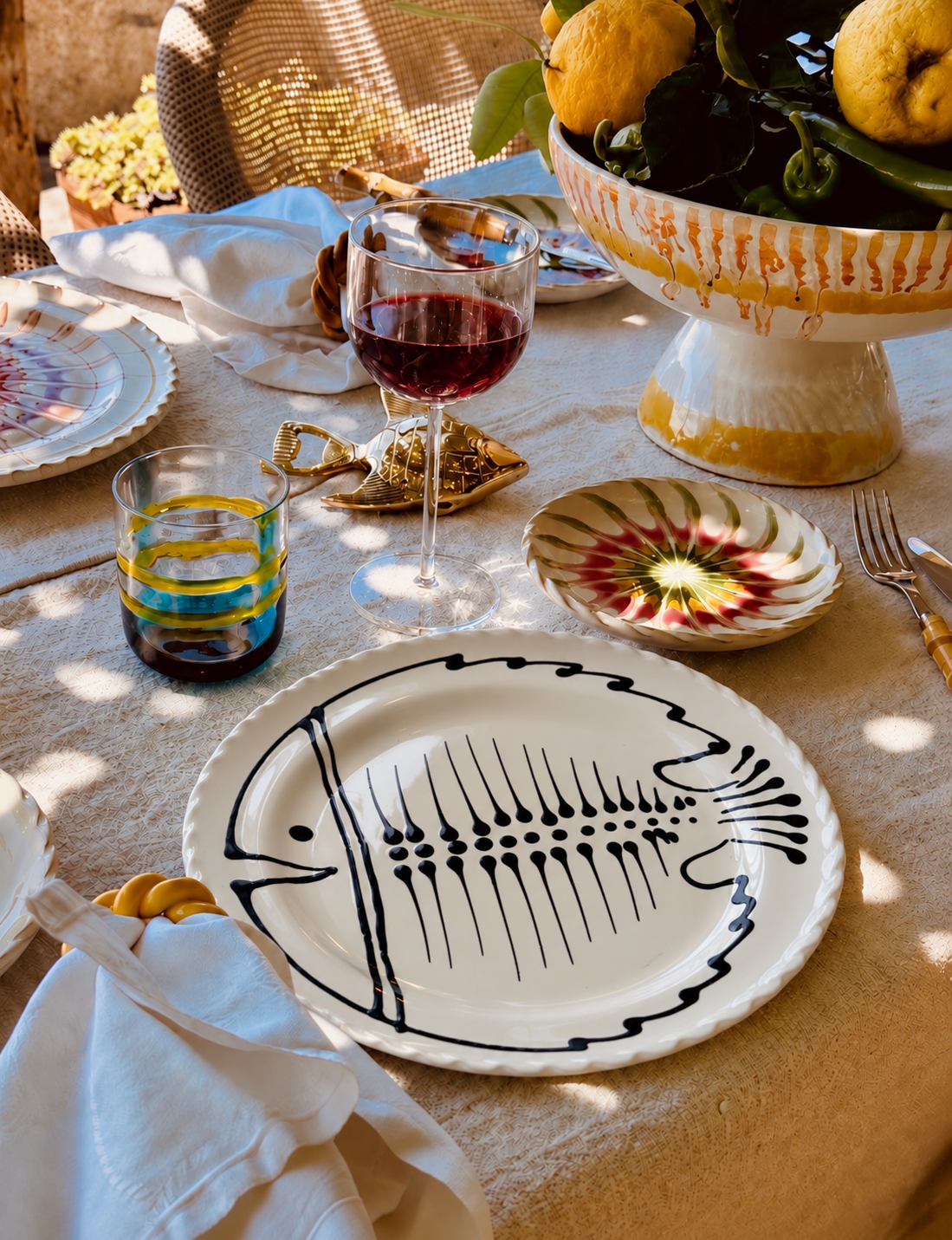 Handmade Italian Dinner Plate 27 cm | Large Ceramic Plate "Pesce di Puglia"