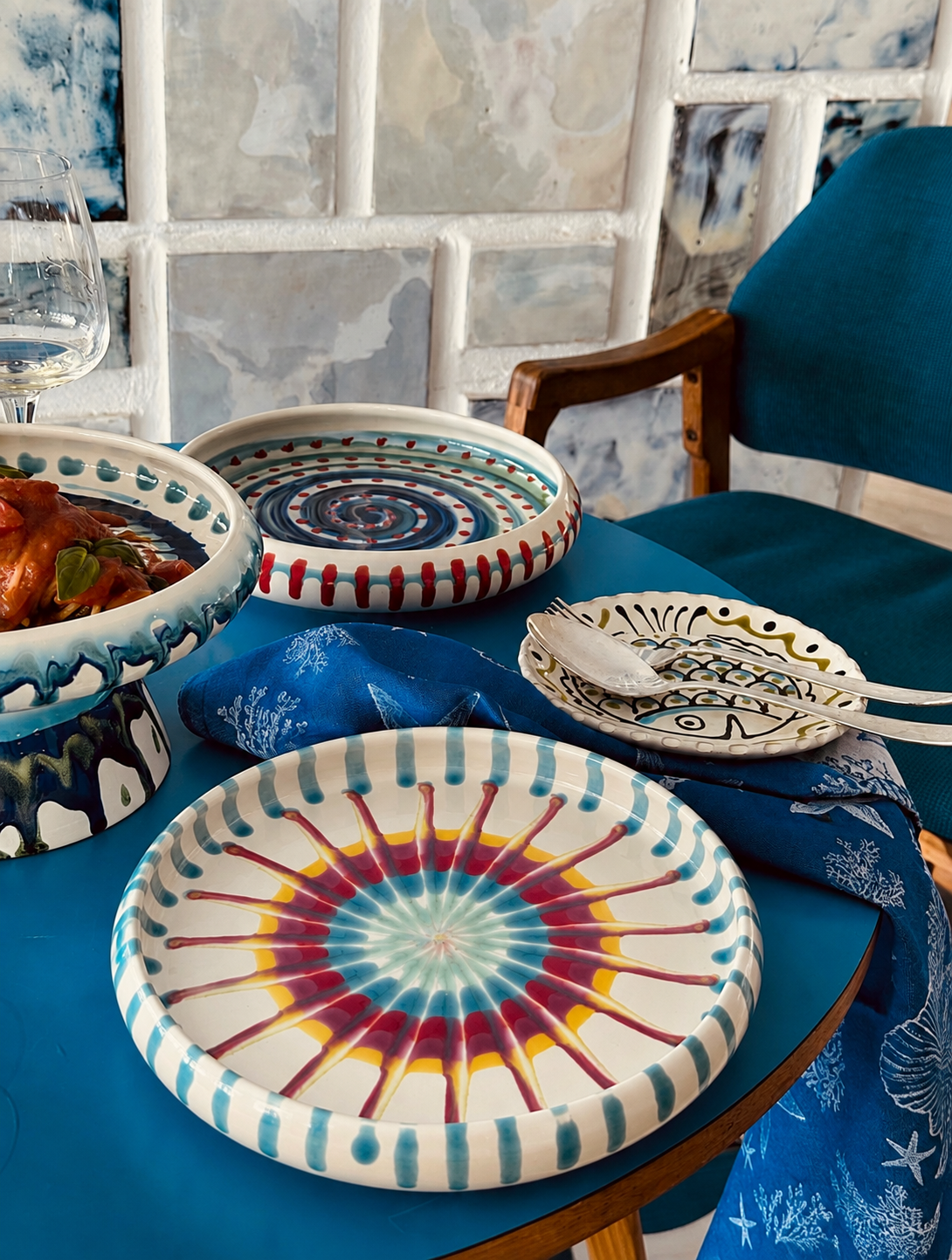 Italian Ceramic Pasta Plate 25cm | Handmade Psychodelic Design