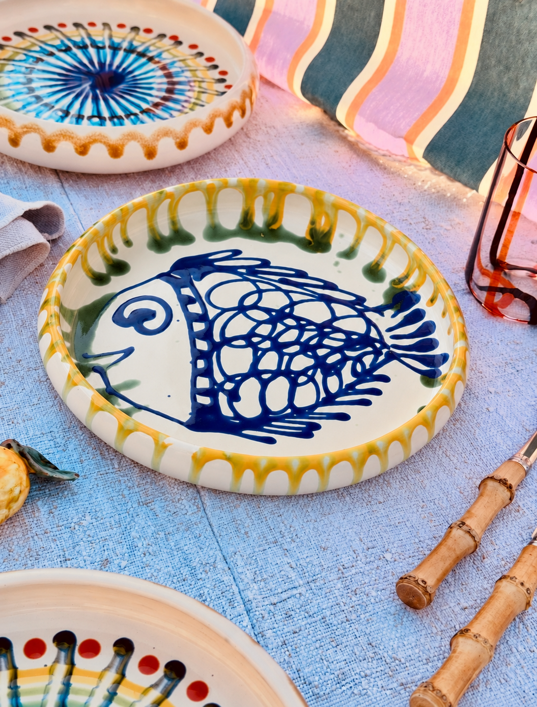 Unique Italian Pasta Plate 25cm "Crazy Fish" – Handmade in Puglia