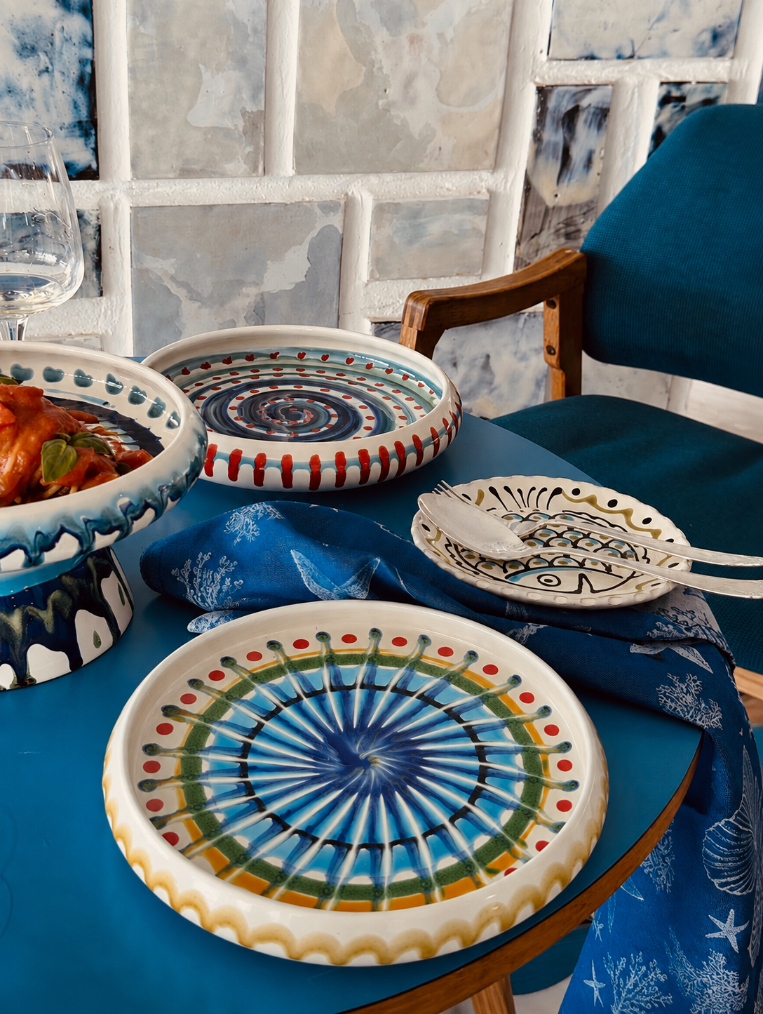 Italian Ceramic Pasta Plate 25cm | Handmade Psychodelic Design