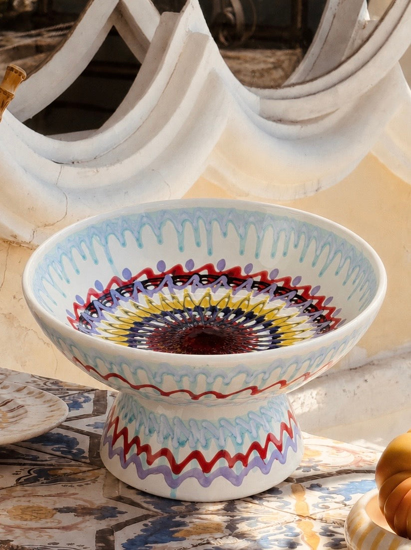 Riviera Footed HIgh Bowl 26 cm | Handmade Italian Ceramic Unique Piece