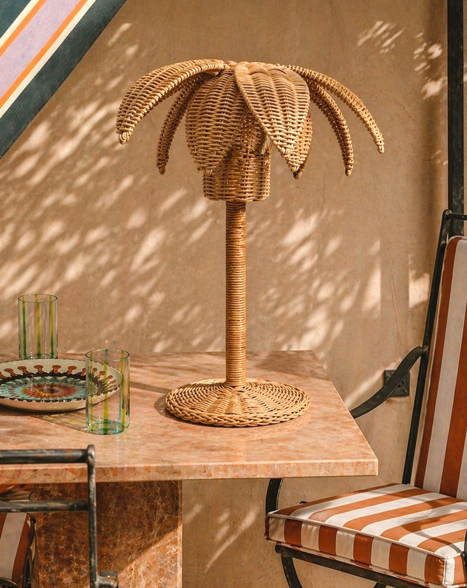 Luma Rattan Floor Lamp – Handwoven Natural Lamp with Iron Base – Mediterranean Lighting