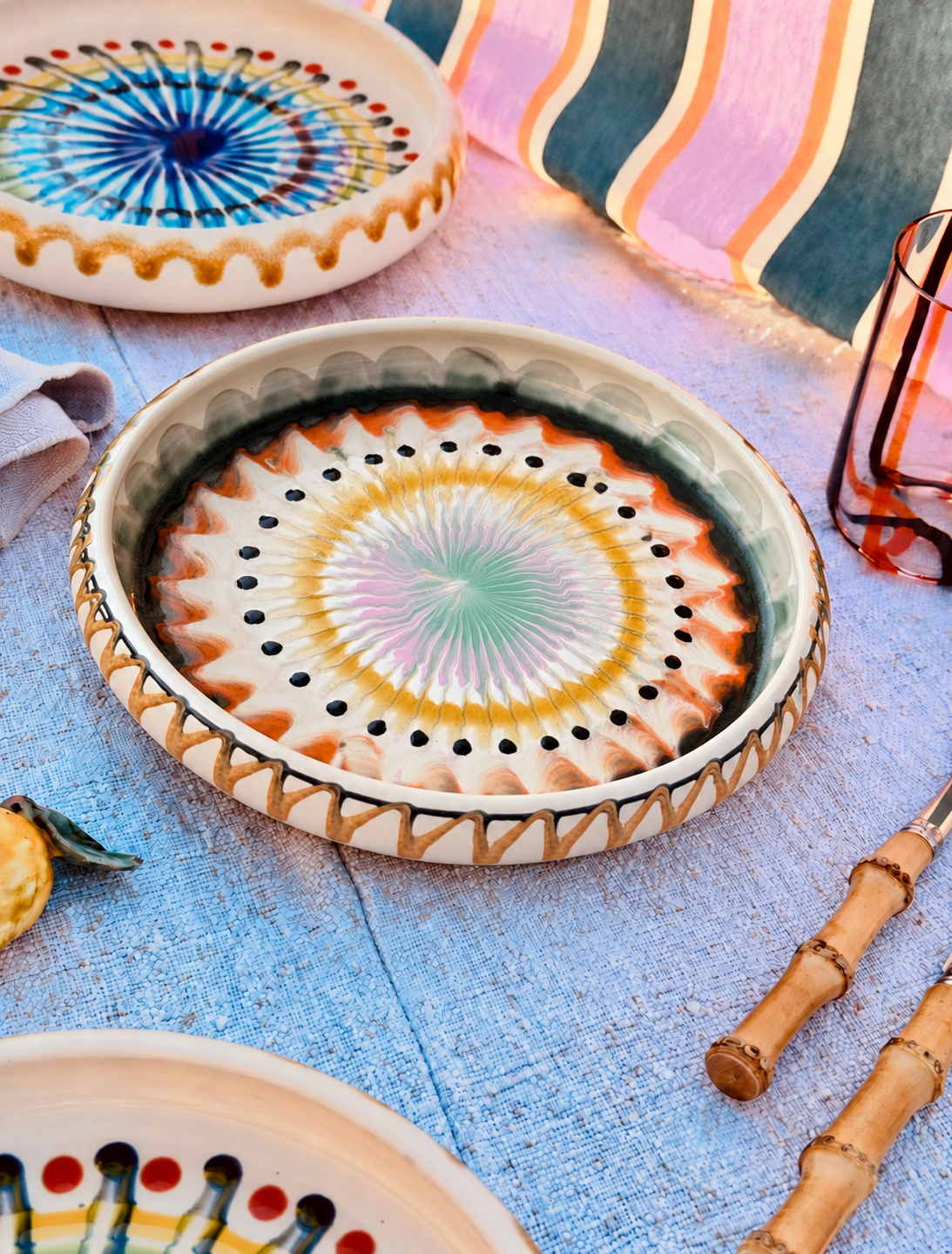 Italian Ceramic Pasta Plate 25cm | Handmade Psychodelic Design - ONE OF A KIND