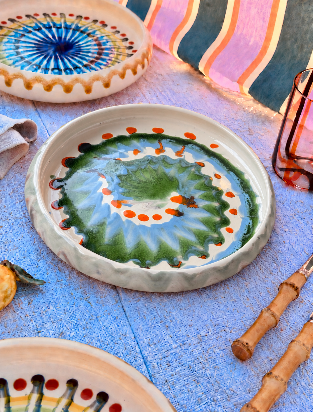 Italian Ceramic Pasta Plate 25cm | Handmade Psychodelic Design - ONE OF A KIND