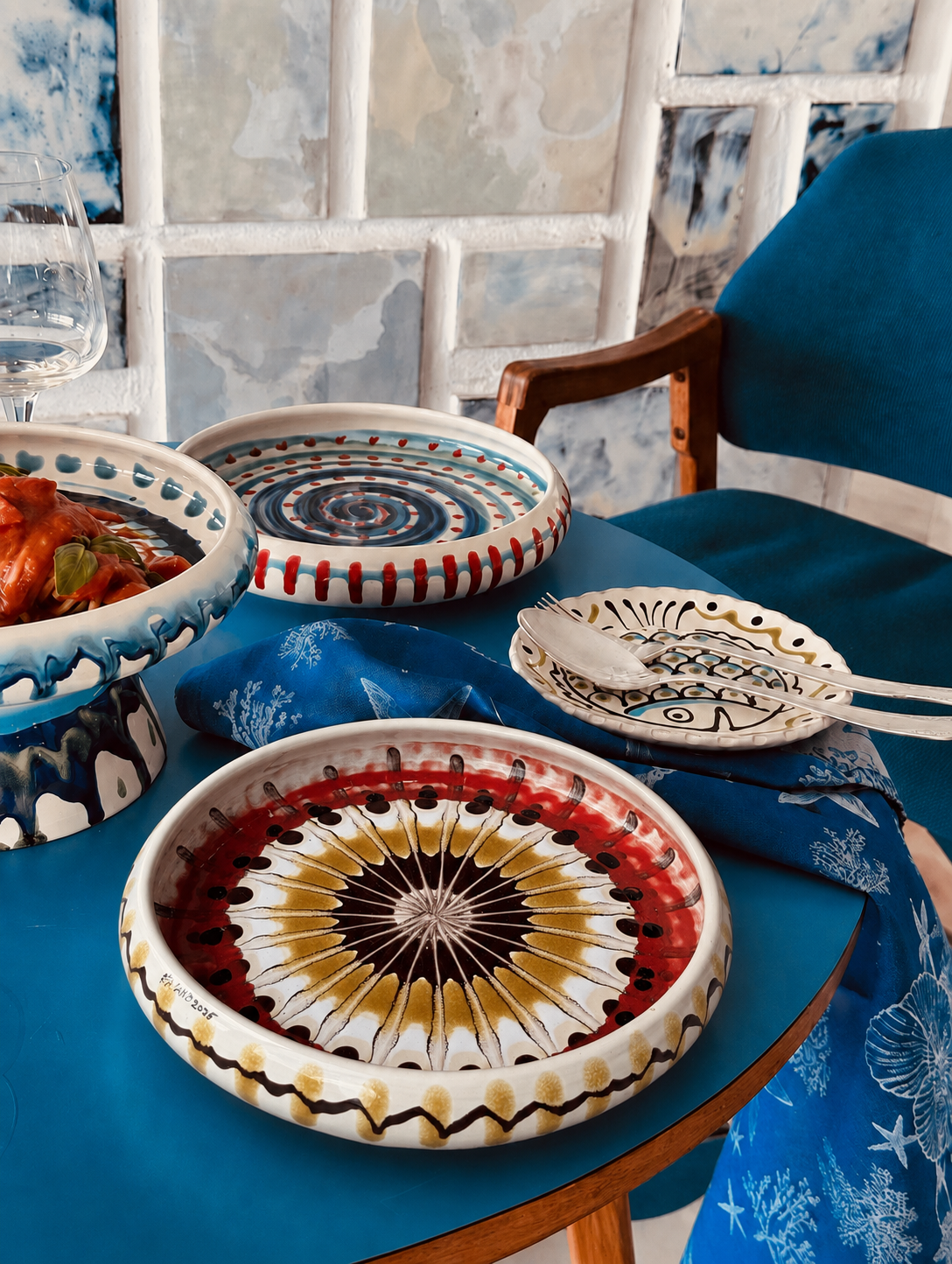 Italian Ceramic Pasta Plate 25cm | Handmade Psychodelic Design "One of a kind"