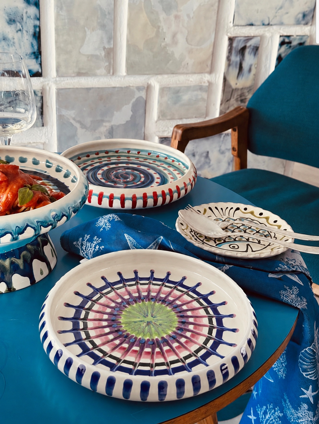 Italian Ceramic Pasta Plate 25cm | Handmade Psychodelic Design