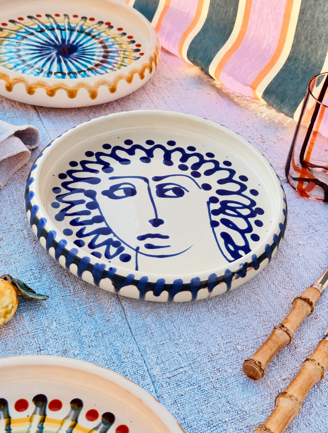 Italian Ceramic Pasta Plate 25cm | Handmade Picasso Design - ONE OF A KIND