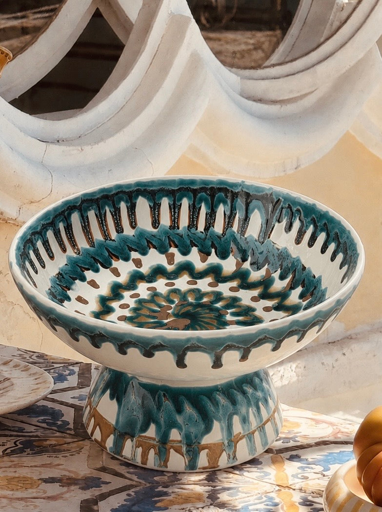 Riviera Footed HIgh Bowl 26 cm | Handmade Italian Ceramic Unique Piece
