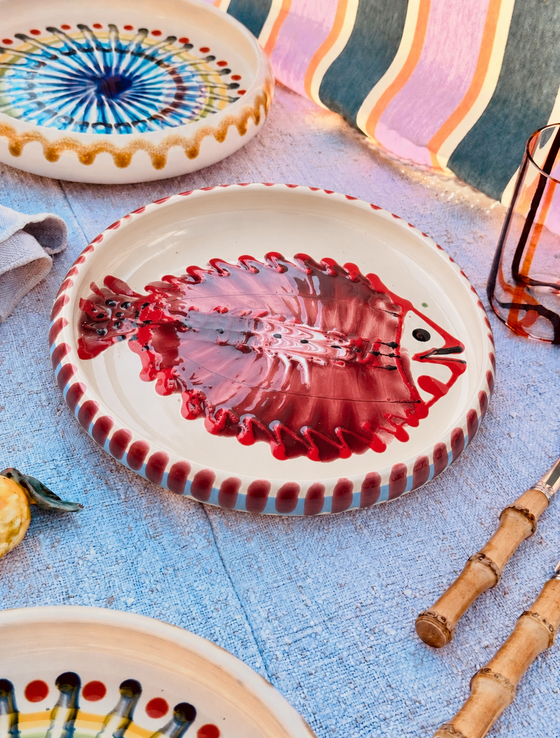 Unique Italian Pasta Plate 25cm "Crazy Fish" – Handmade in Puglia