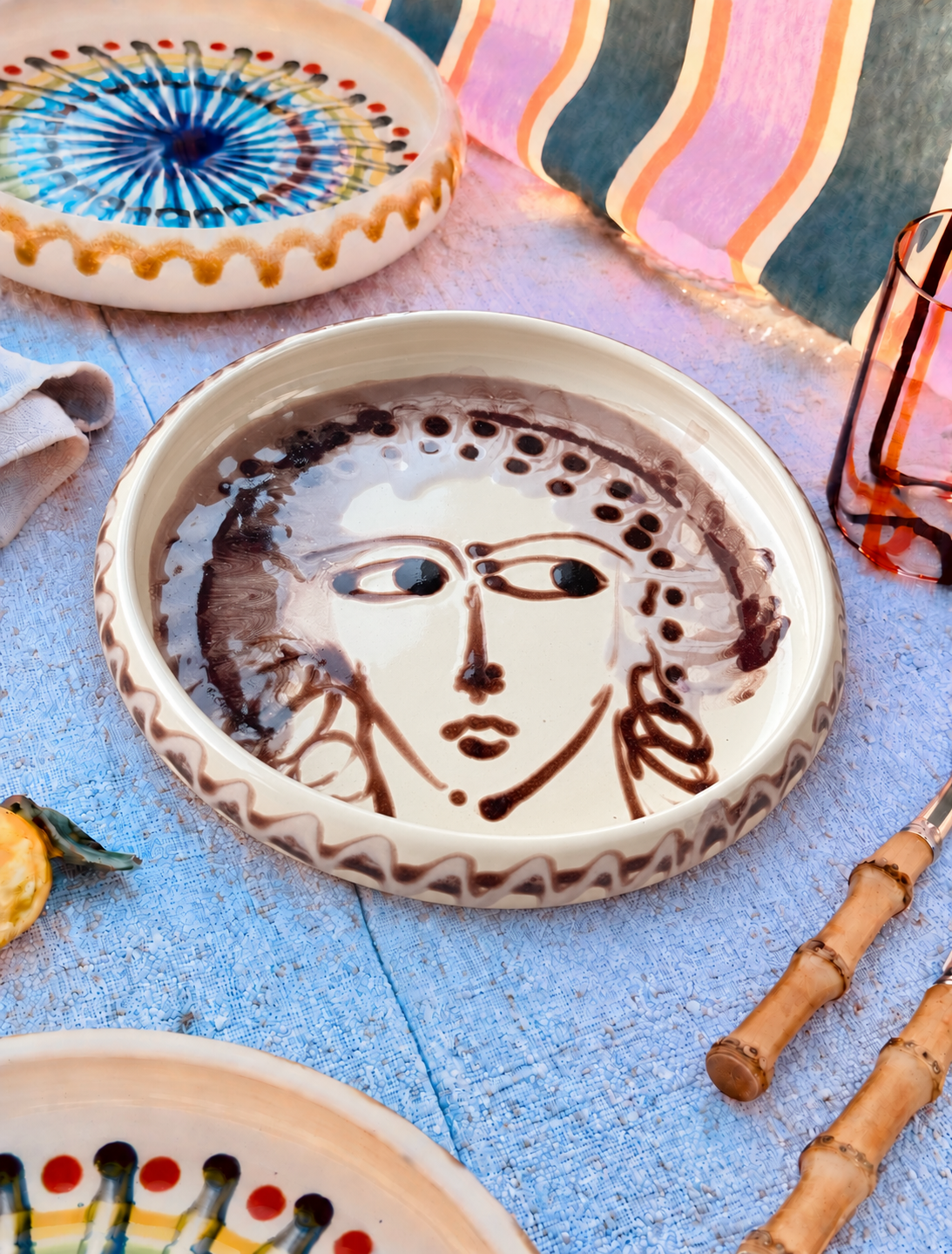 Italian Ceramic Pasta Plate 25cm | Handmade Picasso Design - ONE OF A KIND