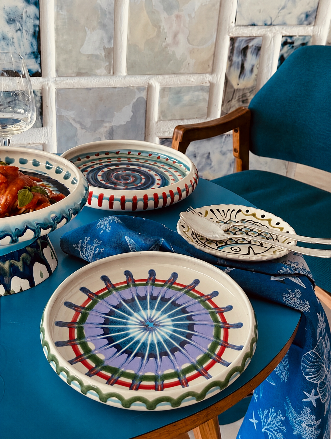 Italian Ceramic Pasta Plate 25cm | Handmade Psychodelic Design