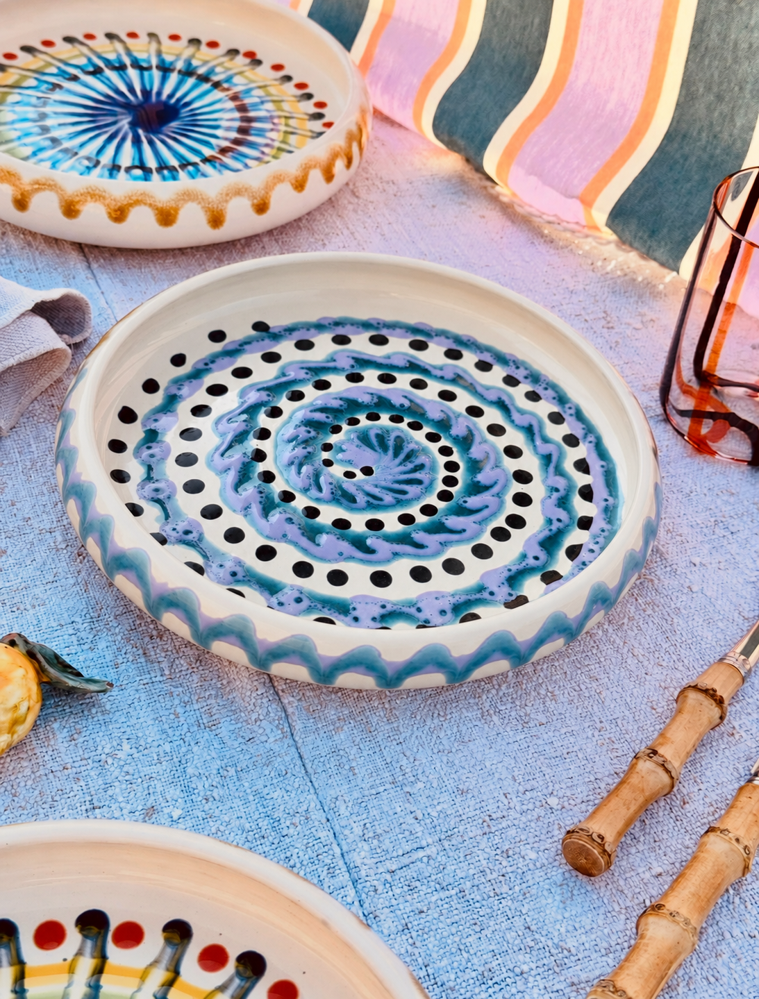 Italian Ceramic Pasta Plate 25cm | Handmade Psychodelic Design - ONE OF A KIND