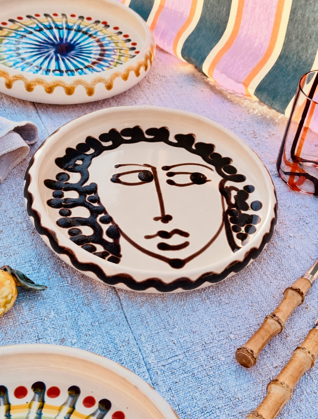 Italian Ceramic Pasta Plate 25cm | Handmade Picasso Design - ONE OF A KIND