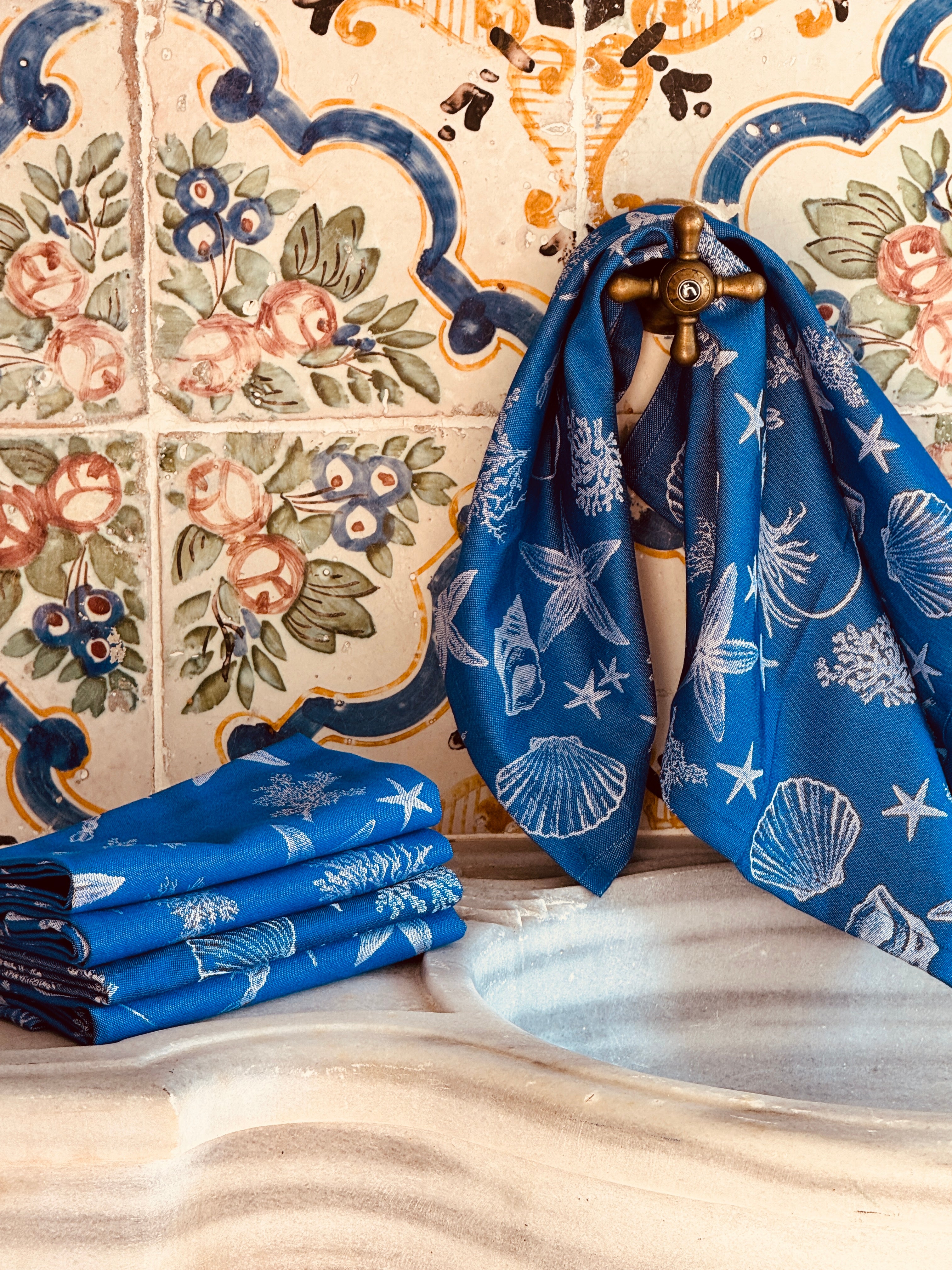 Luxury Cotton Napkin Set of 4 | "Riviera Nautico Blu" 50cm x 50cm
