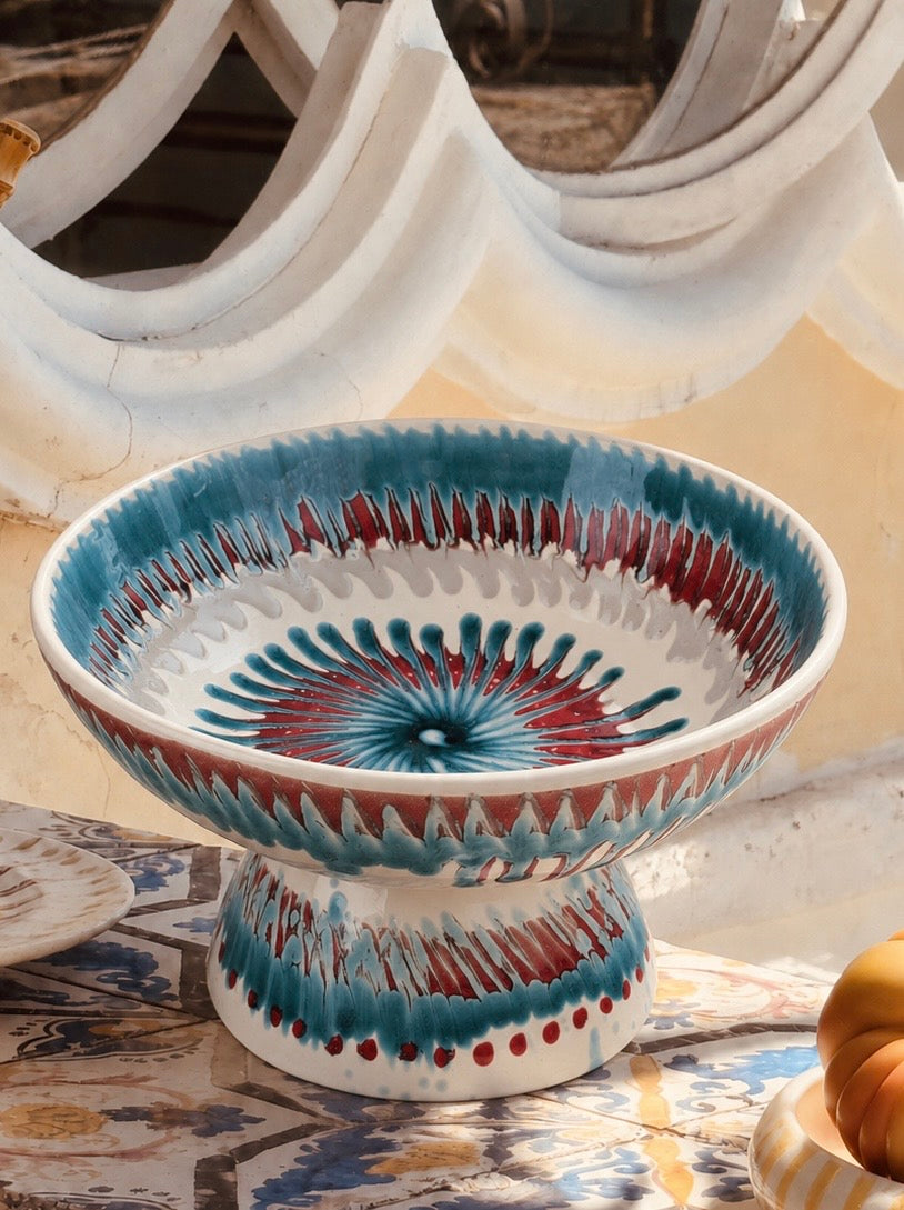 Riviera Footed HIgh Bowl 26 cm | Handmade Italian Ceramic Unique Piece