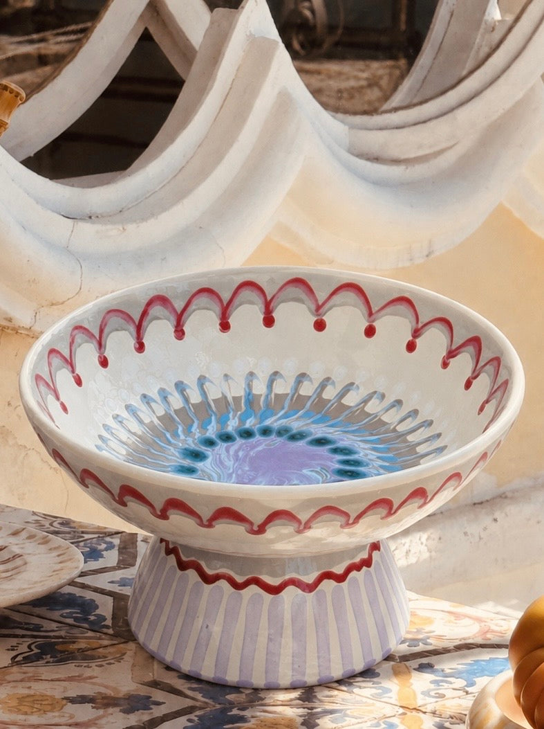 Riviera Footed HIgh Bowl 26 cm | Handmade Italian Ceramic Unique Piece