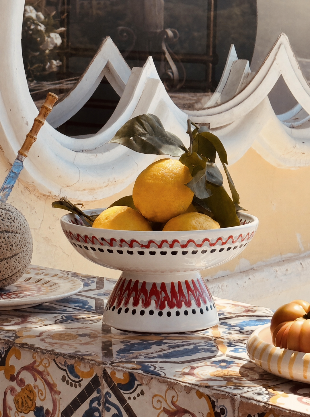 Riviera Footed HIgh Bowl 26 cm | Handmade Italian Ceramic Unique Piece