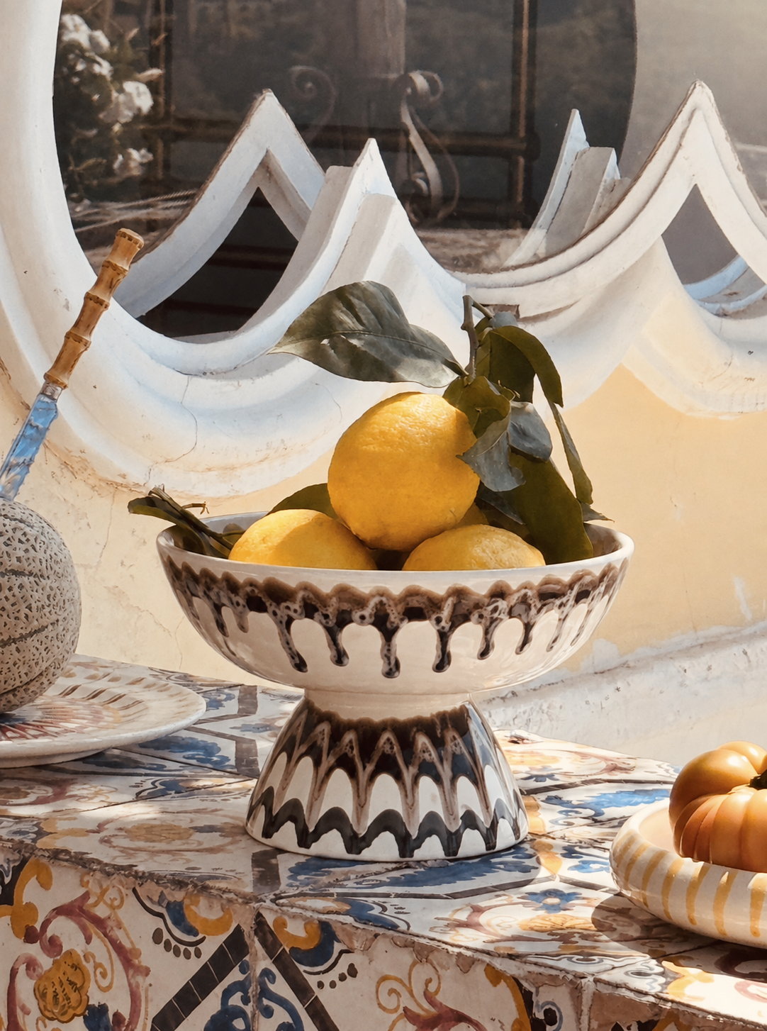 Riviera Footed HIgh Bowl 26 cm | Handmade Italian Ceramic Unique Piece