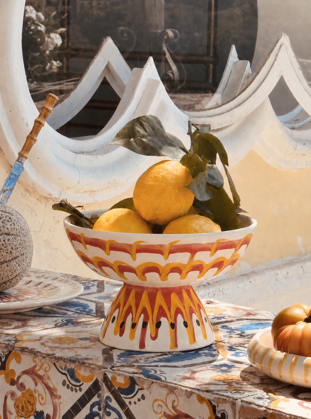 Riviera Footed HIgh Bowl 26 cm | Handmade Italian Ceramic Unique Piece