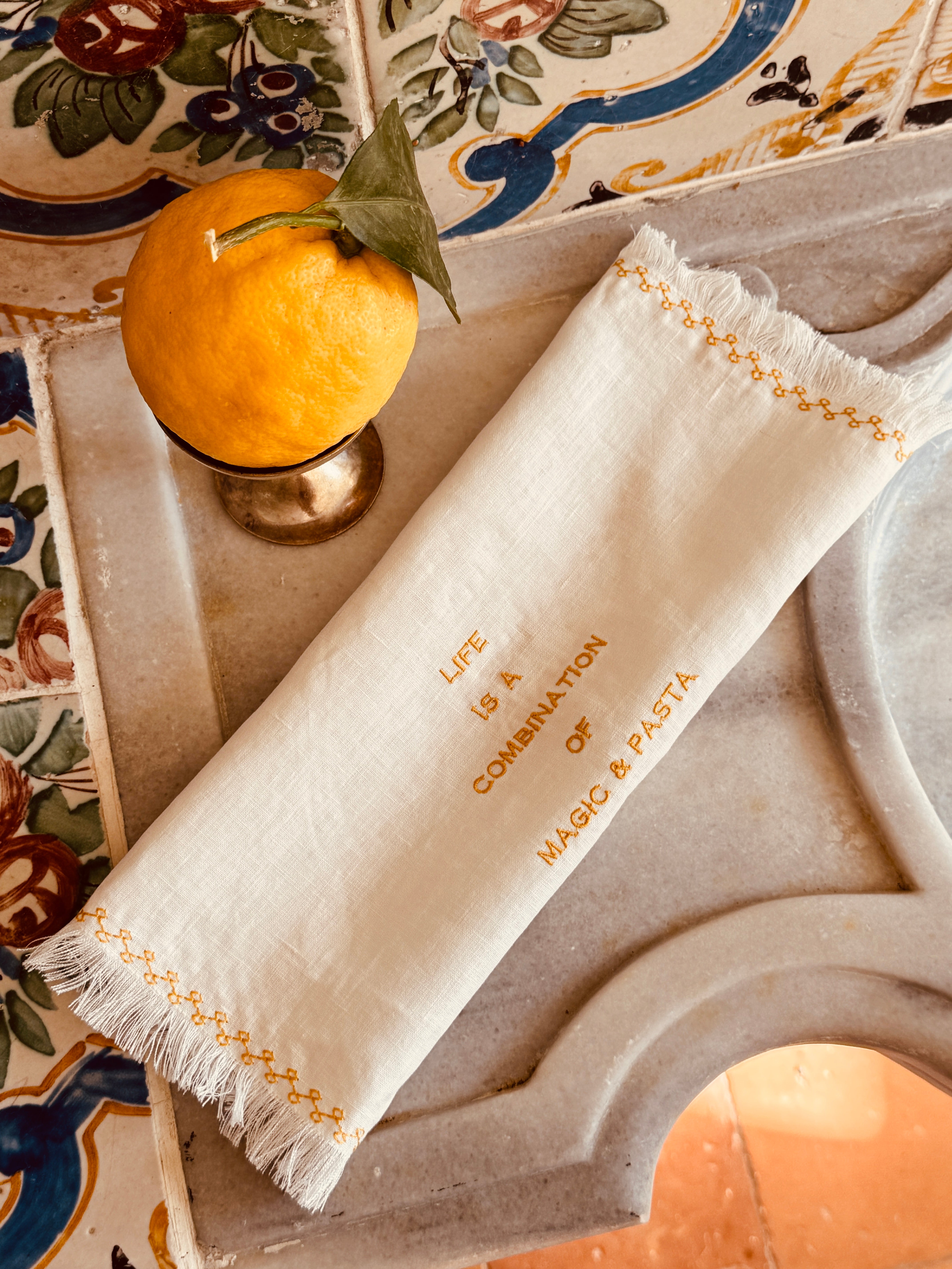 Light Linen Napkin "Life is a Combination of Magic & Pasta"