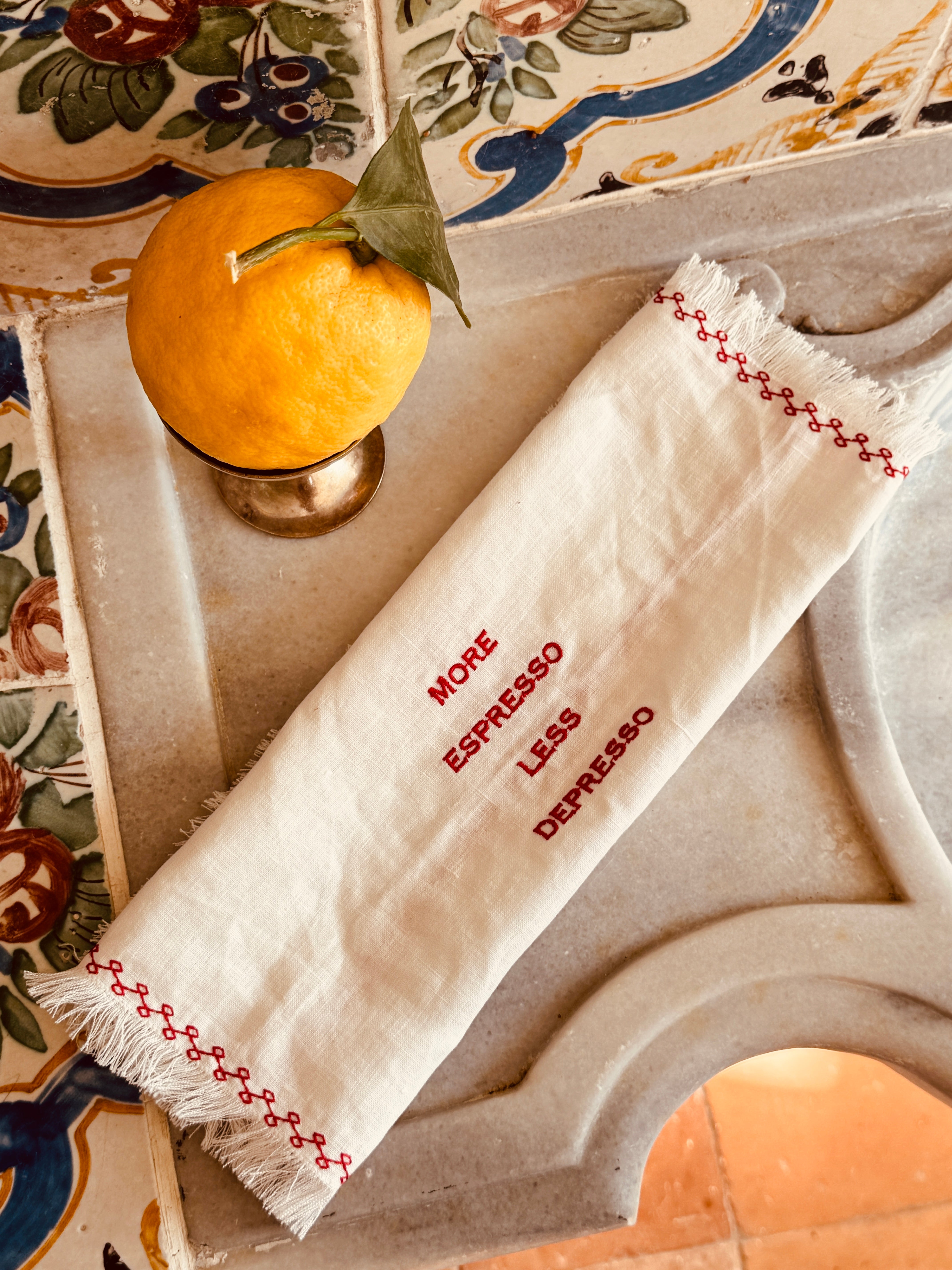Light Linen Napkin "More Esspresso less Depresso"