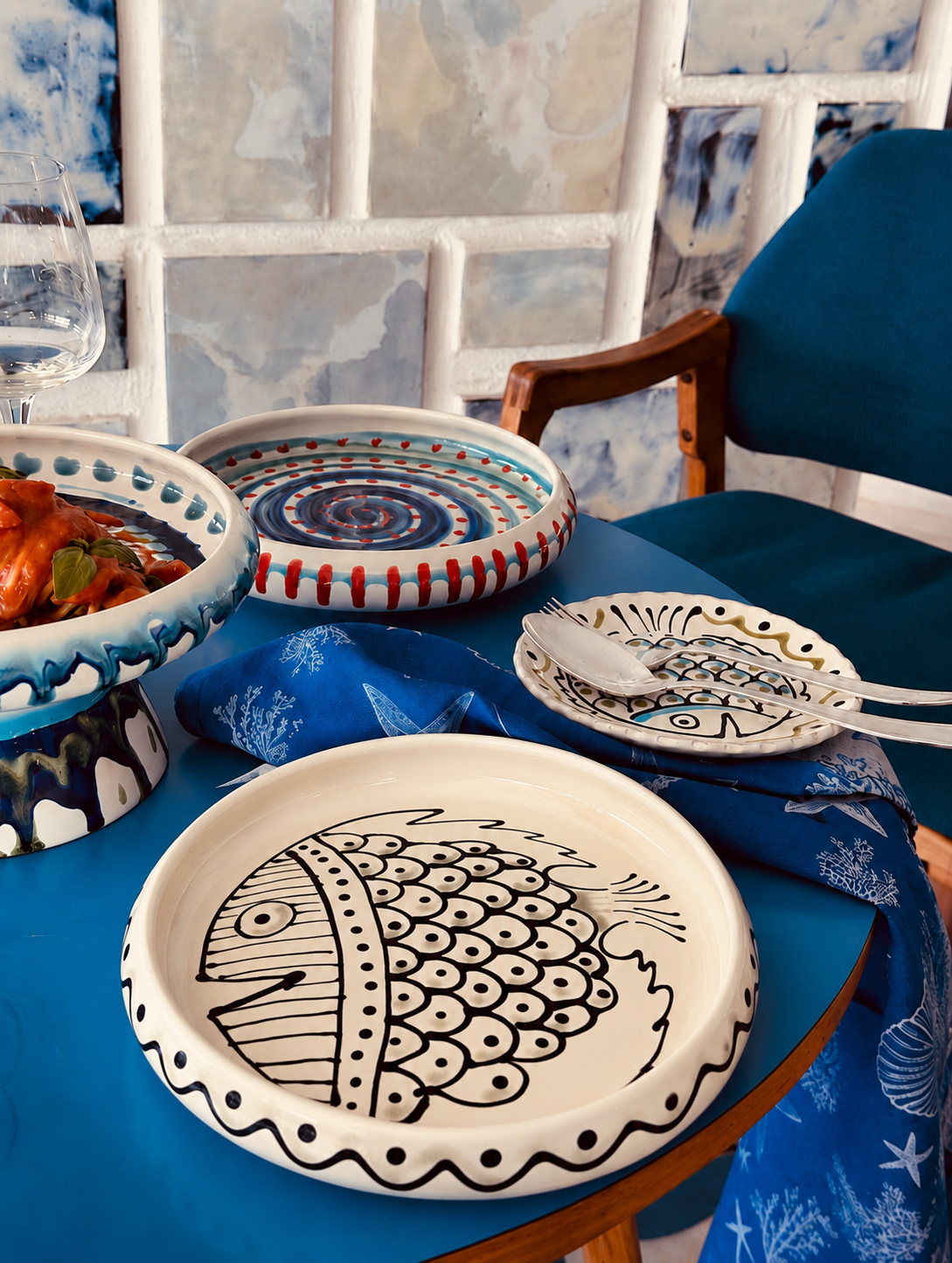 Italian Ceramic Pasta Plate 25cm | Handmade Psychodelic Design "Pesce di Bari"