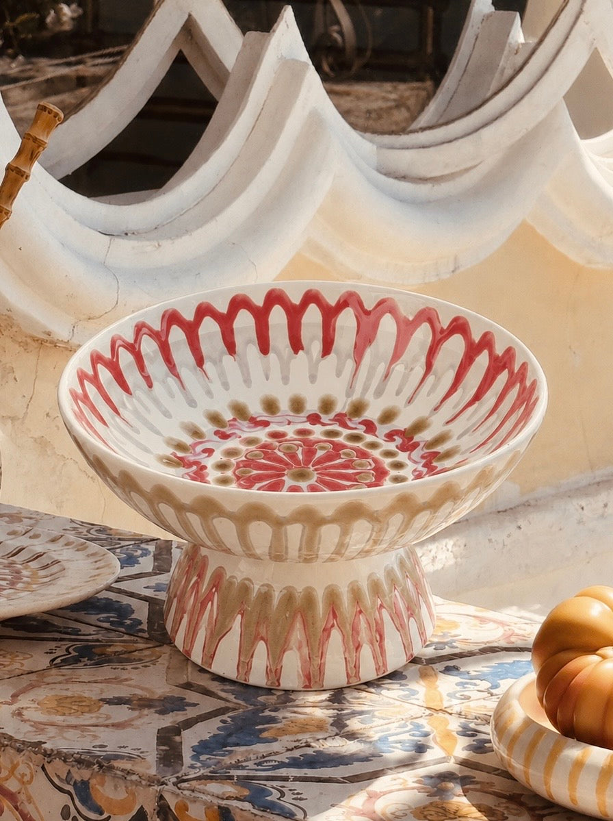 Riviera Footed HIgh Bowl 26 cm | Handmade Italian Ceramic Unique Piece