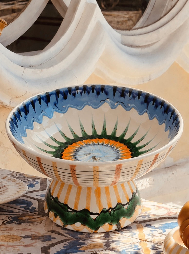 Riviera Footed HIgh Bowl 26 cm | Handmade Italian Ceramic Unique Piece