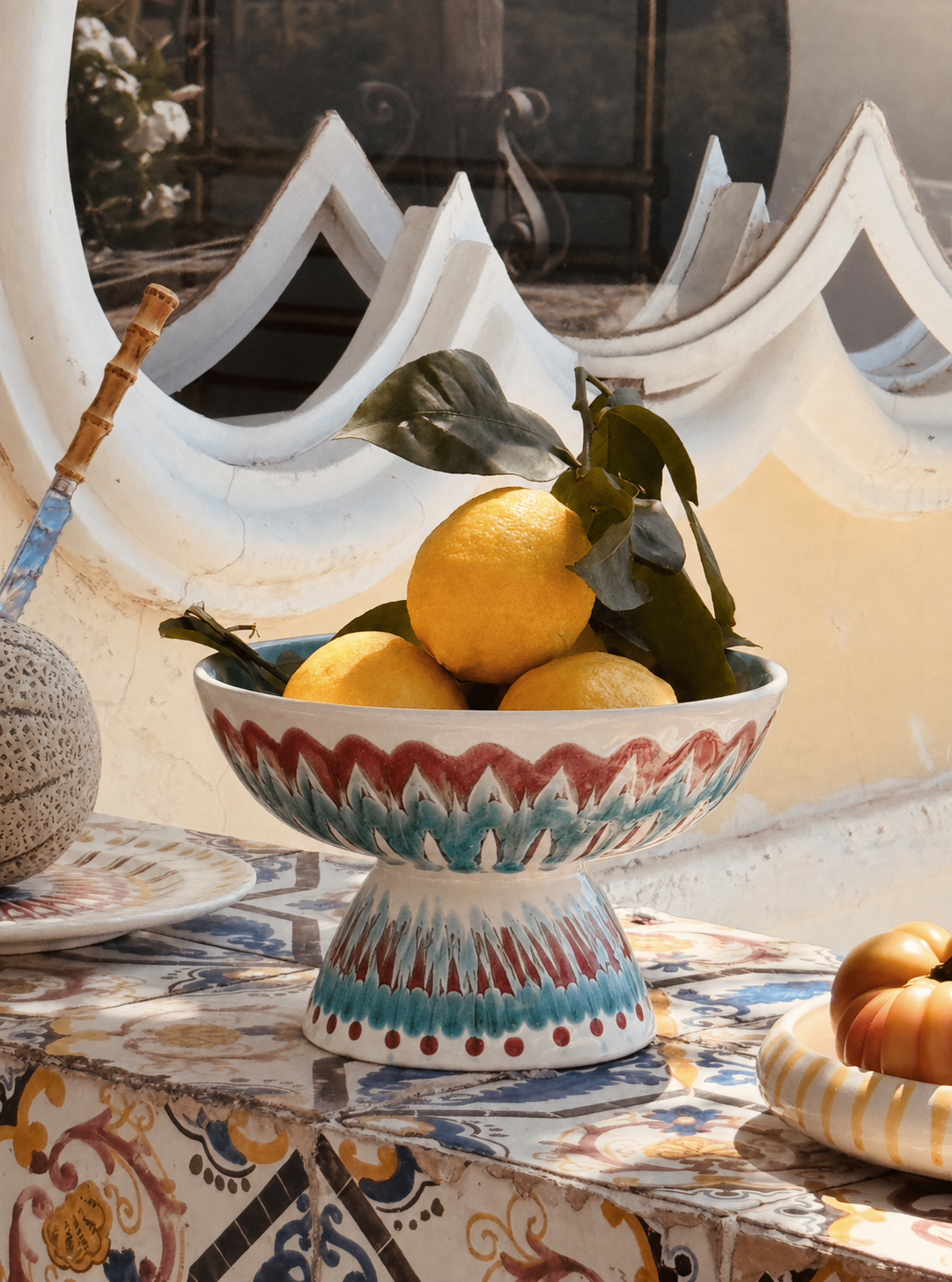 Riviera Footed HIgh Bowl 26 cm | Handmade Italian Ceramic Unique Piece