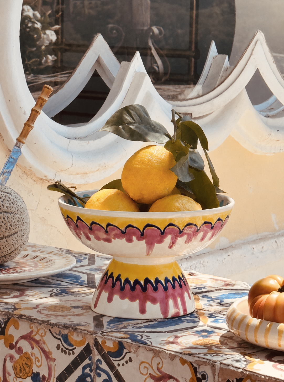 Riviera Footed HIgh Bowl 26 cm | Handmade Italian Ceramic Unique Piece