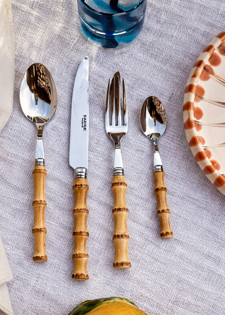 Riva Cutlery Set with Bamboo Handle – 4-Piece Premium Stainless Steel Flatware (18/10) – Mediterranean Tableware