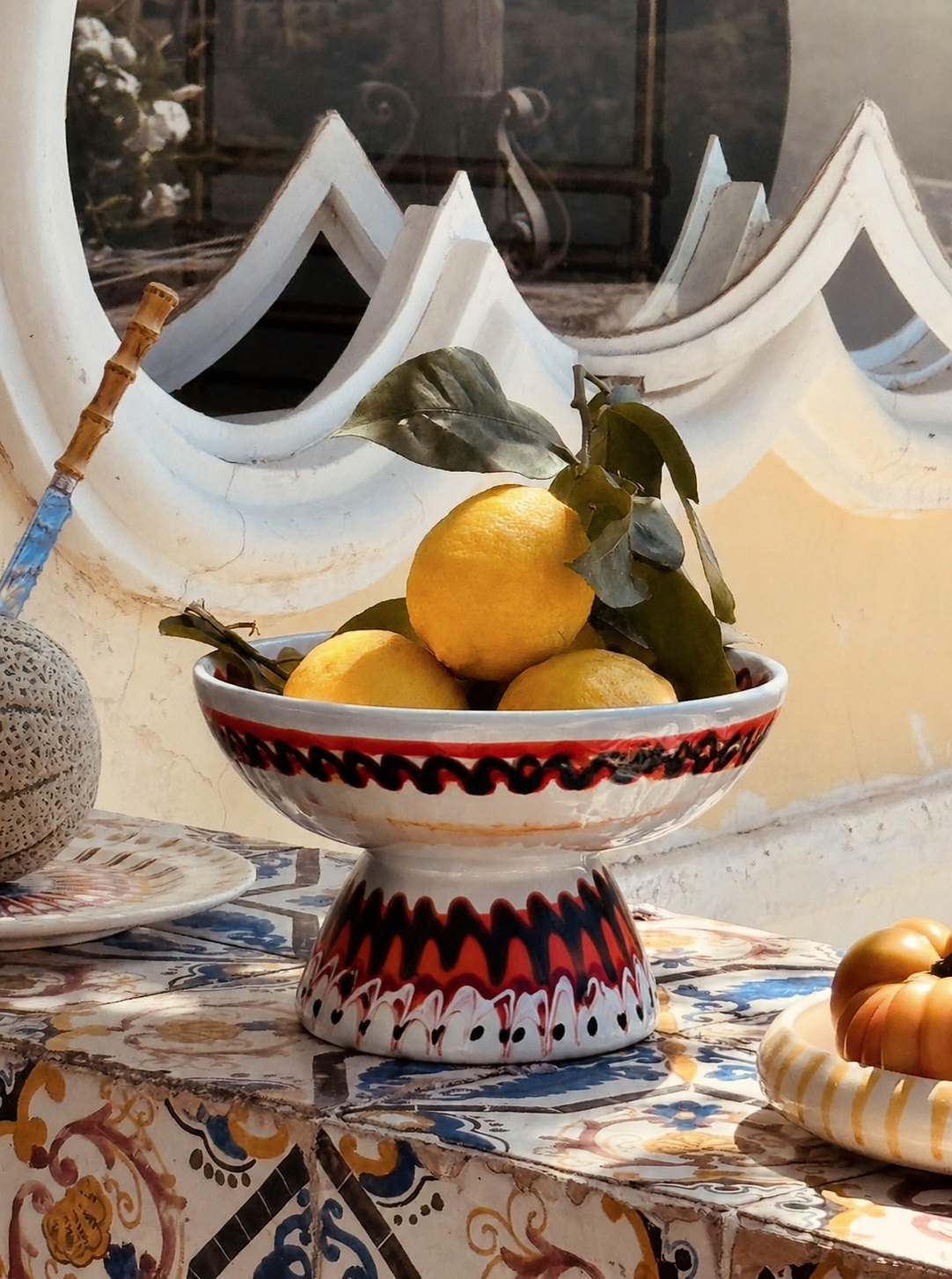 Riviera Footed HIgh Bowl 26 cm | Handmade Italian Ceramic Unique Piece