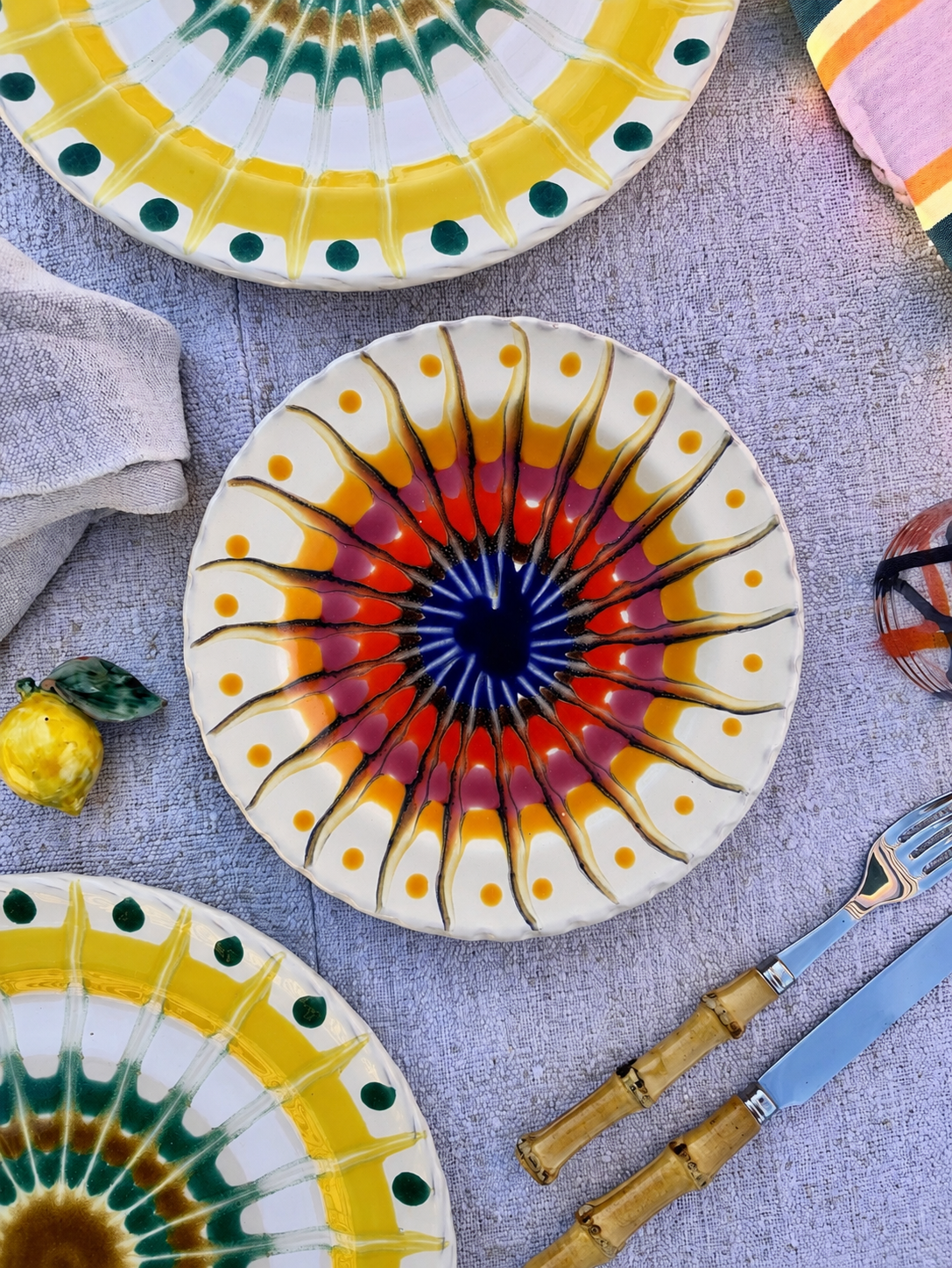 Handmade Italian Antipasti Plate 20 cm | Small Ceramic Plate Psychodelic Design
