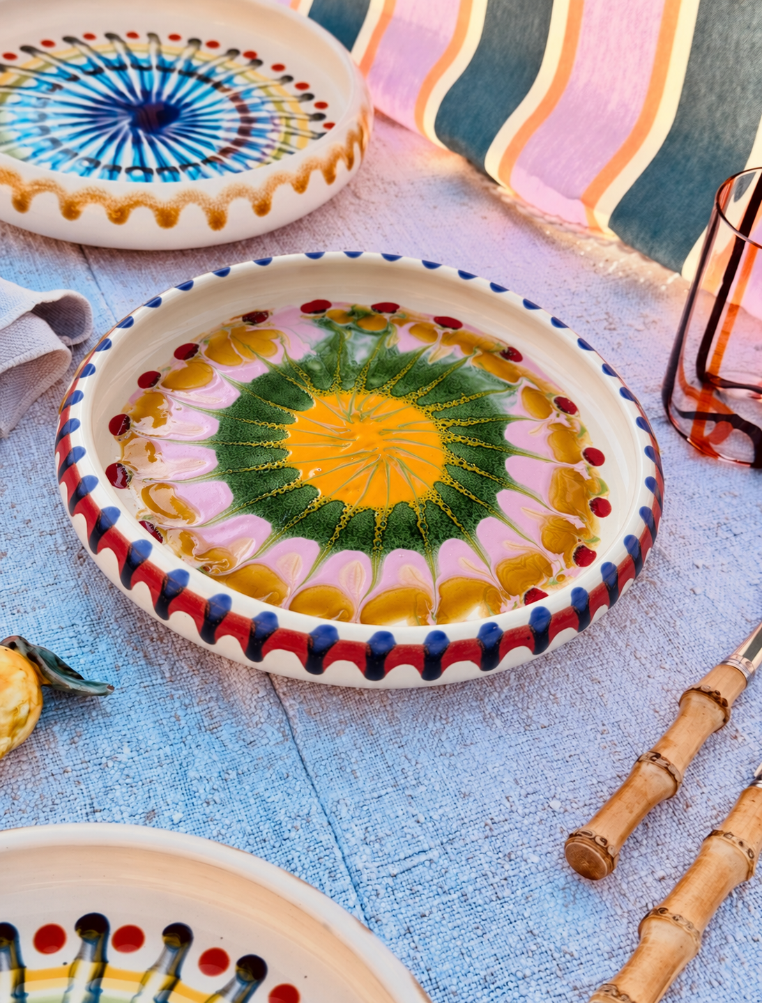 Italian Ceramic Pasta Plate 25cm | Handmade Psychodelic Design - ONE OF A KIND